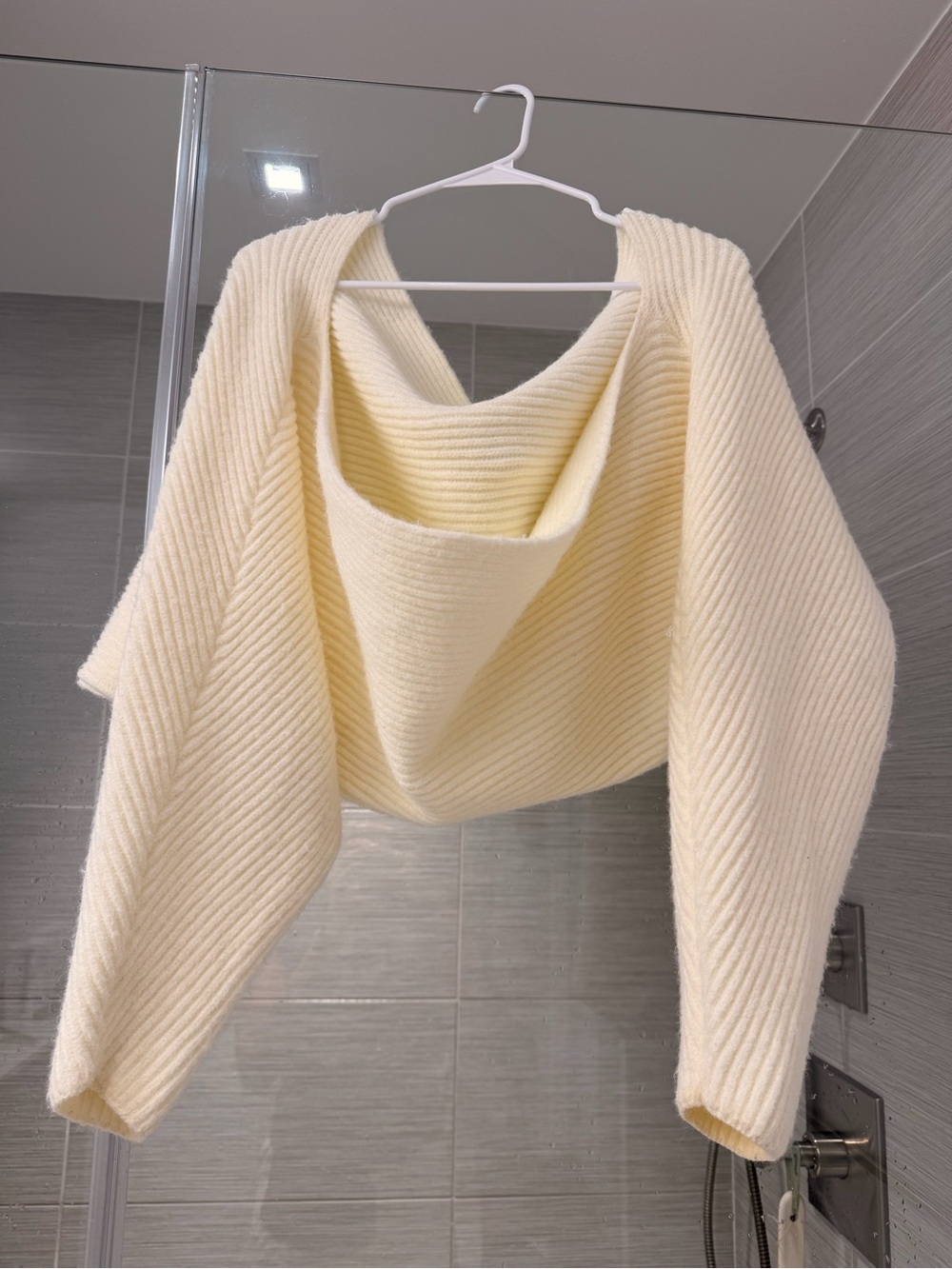 Commense Cream Open-Front Ribbed Shrug - Picture 4 of 4